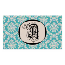 Honey Aqua Damask Roth "A" Linen business cards