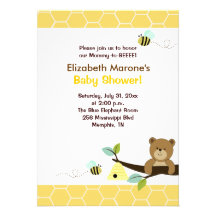 Honey Bear and Bee Baby Shower Invitation 4x6