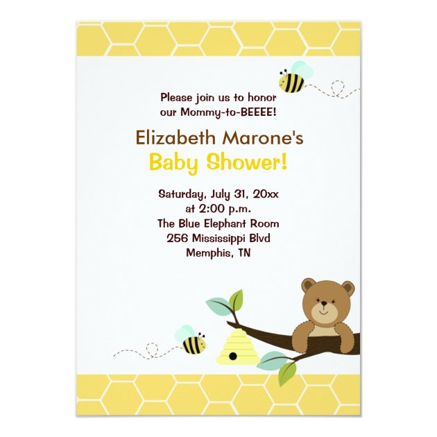 Honey Bear and Bee Baby Shower Invitation 4x6