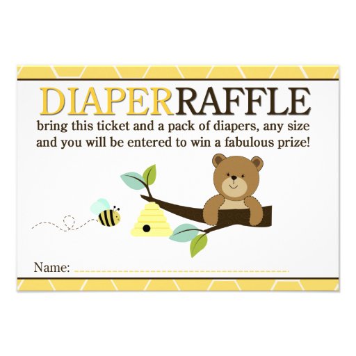 Honey Bear and Bee Shower Diaper Raffle Card