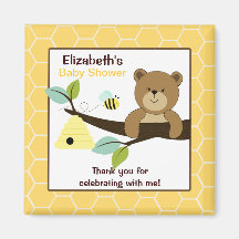 Honey Bear and Bee Square Favor Magnet