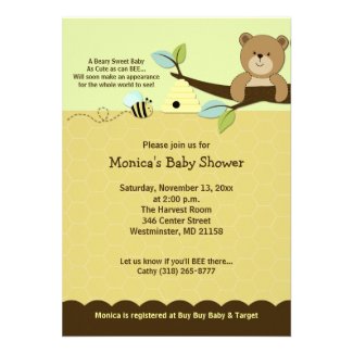 Honey Bear & Bumble Bee Baby Shower Invitation