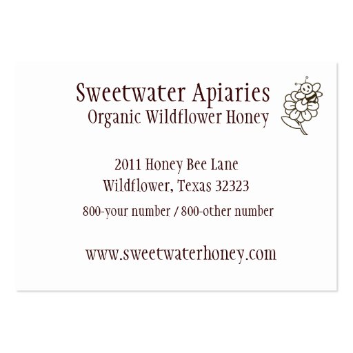 Honey Bee Apiary Business Card (back side)
