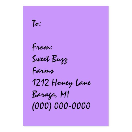 HONEY BEE BASKET TAGS ~ GIFT TAG CARDS & BUSINESS BUSINESS CARD (back side)
