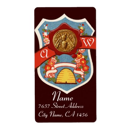 HONEY BEE ,BEEKEEPER RED WAX SEAL CREST MONOGRAM SHIPPING LABEL