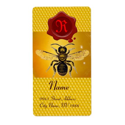 HONEY BEE ,BEEKEEPER,RED WAX SEAL MONOGRAM SHIPPING LABELS