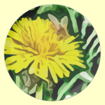 honey bee pollinating yellow flower painting plates