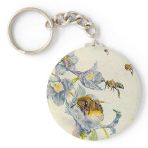 Honey Bees & Morning Glory Flowers EZ2 Customize Keychains