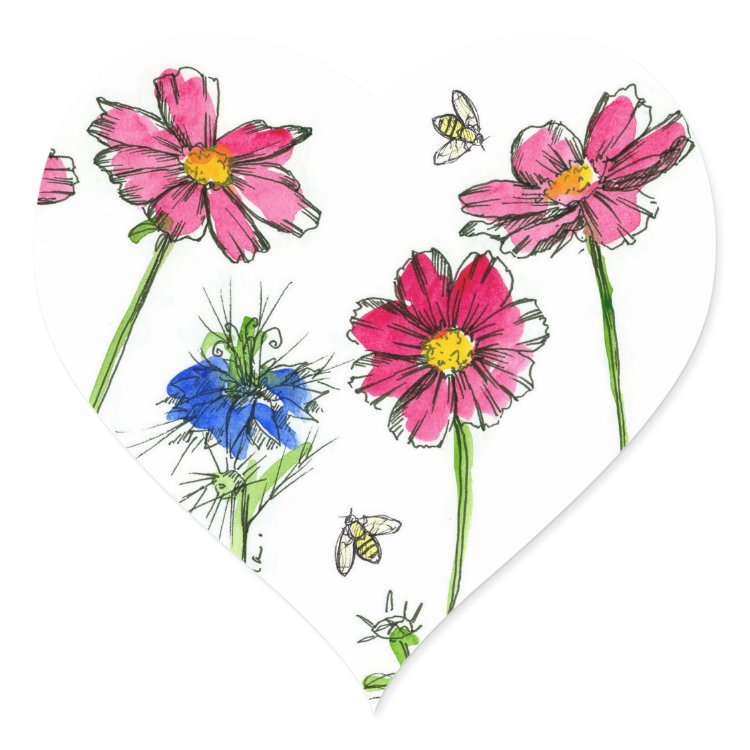 Honigbienen Nigella rosa Kosmos-Aquarell-Blumen