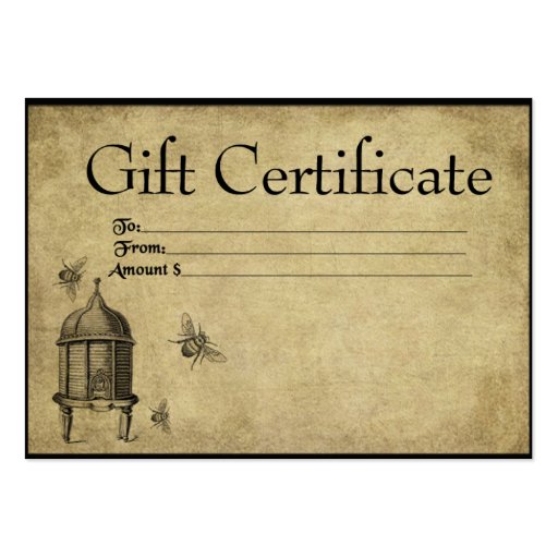 Honey Beeskep & Bees- Prim Gift Certificate Cards Business Card Template