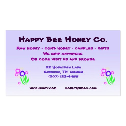 Honey for Sale Business Card Templates (back side)