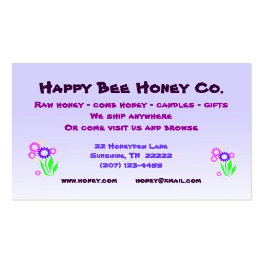 Honey for Sale Business Cards (back side)