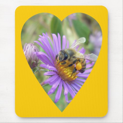 Honeybee on Fall Asters Heart Mousepads