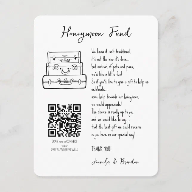 Honeymoon Fund Request Wedding Qr Code Enclosure Card Zazzle