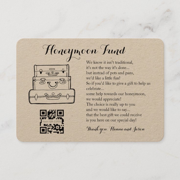 Honeymoon Fund Request Wedding With Qr Insert Card Zazzle