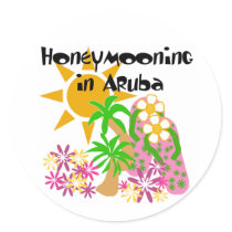 Honeymooning in Aruba Round Stickers