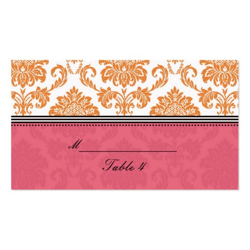 Honeysuckle and Tangerine Damask Placecards Business Card Template (front side)