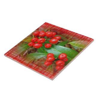 Honeysuckle Berries on Cotton Cloth Ceramic Tiles