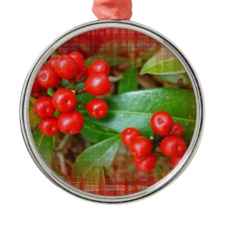 Honeysuckle Berries on Cotton Cloth Christmas Ornaments