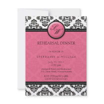 Honeysuckle Damask Monogram Rehearsal Dinner Card Custom Invitations