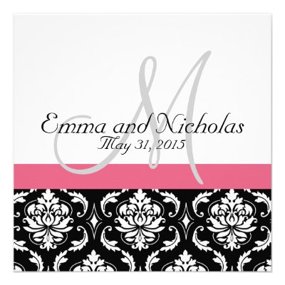 Honeysuckle Pink Monogram Wedding Invitation