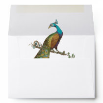 Honeysuckle Pink Vintage Peacock Wedding Envelope