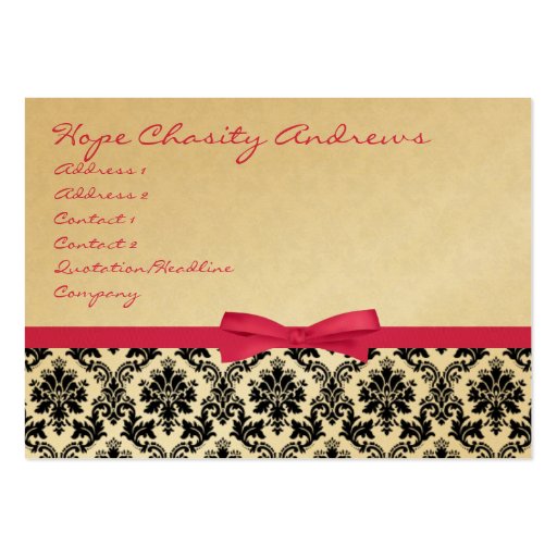 Honeysuckle Ribbon Black Damask Floral - Business Card (front side)
