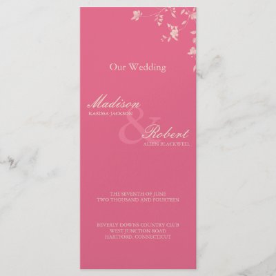 Honeysuckle Silver Peony Wedding Program Card Personalized Rack Card