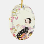 Honeysuckle Vine and Girl with Cut Flowers Christmas Tree Ornaments
