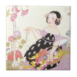 Honeysuckle Vine and Girl with Cut Flowers Ceramic Tile