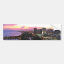 Honolulu cityscape Hawaii sunset Bumper Stickers
