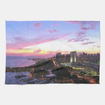 Honolulu cityscape Hawaii sunset Kitchen Towels