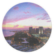 Honolulu cityscape Hawaii sunset Party Plate