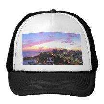 Honolulu cityscape Hawaii sunset Trucker Hats