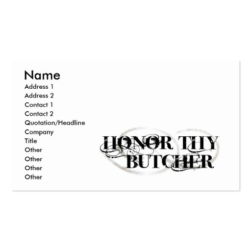 Honor Thy Butcher Business Card (front side)
