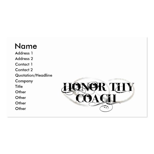 Honor Thy Coach Business Card (front side)