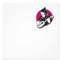 Hooded Man Playing Banjo Guitar Custom Invites