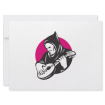 Hooded Man Playing Banjo Guitar Personalized Invite