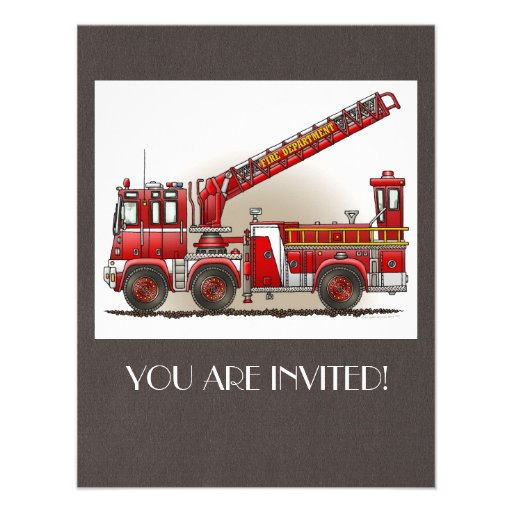 Hook and Ladder Fire Truck Custom Invitations