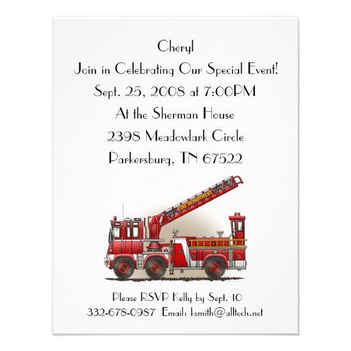 Hook and Ladder Fire Truck Custom Invitations