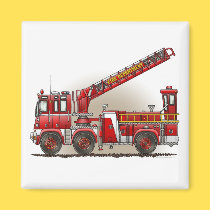 Hook and Ladder Fire Truck Square Magnet magnets