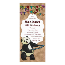 Hoola Hooping Panda, 4"x9.25" invitation