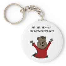 hooray its Groundhog day in white Key Chains