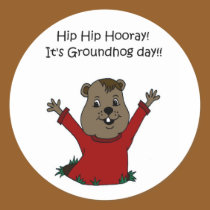 hooray its Groundhog day in white stickers