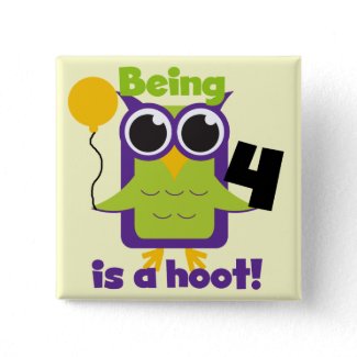 Hoot Owl 4th Birthday T-shirts and Gifts button