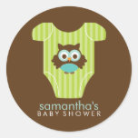 Hoot Owl Outfit Boy Baby Shower Round Stickers