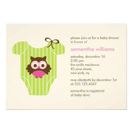 Hoot Owl Outfit Girl Baby Shower Invites