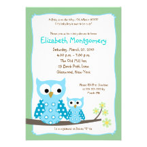 HOOT OWLS BLUE boy Baby Shower 5x7 Custom Announcement