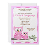 HOOT OWLS PINK Girl Baby Shower 5x7 Announcement