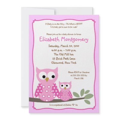 Hoot Owls Pink Girl Baby Shower 5x7 Announcement (10-pack)
